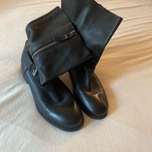 Black leather combat boot